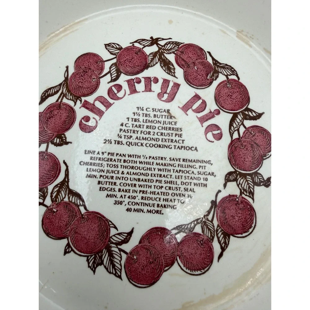 Royal China Jeannette Cherry Pie Dish Vintage Ceramic Recipe Baker 10 Inch USA
